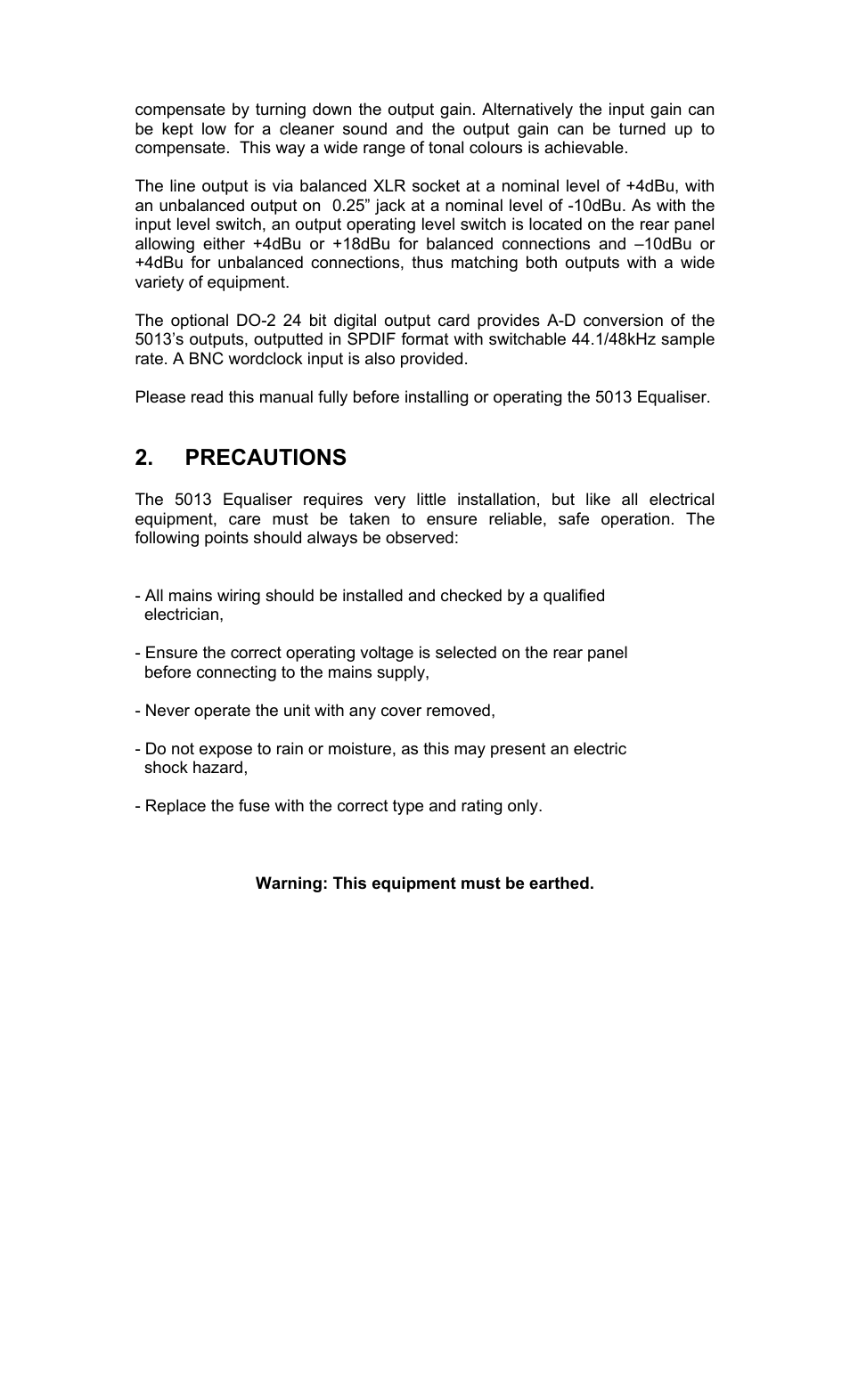 Precautions | TL Audio 5013 User Manual | Page 5 / 18