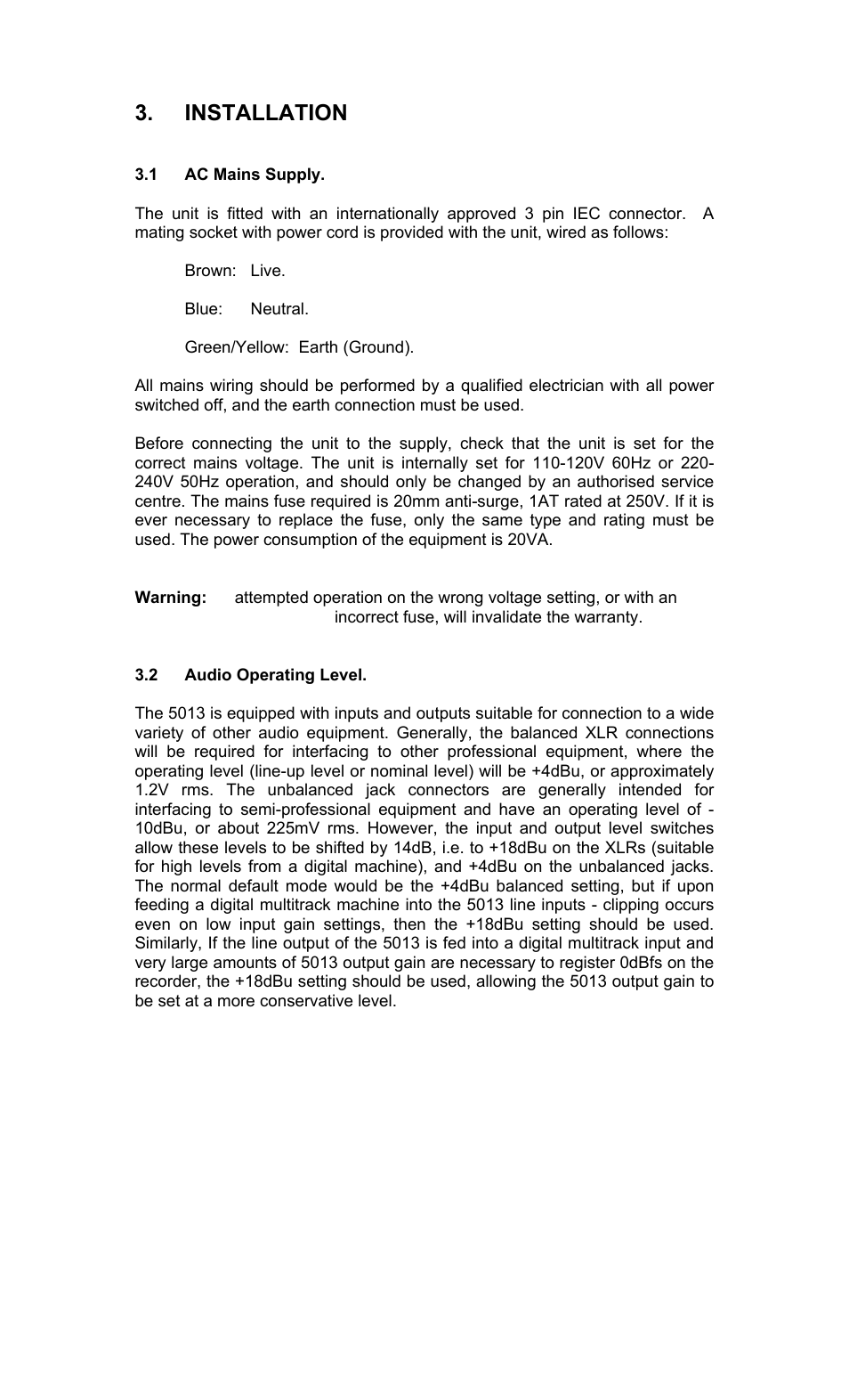 Installation | TL Audio 5013 User Manual | Page 6 / 18