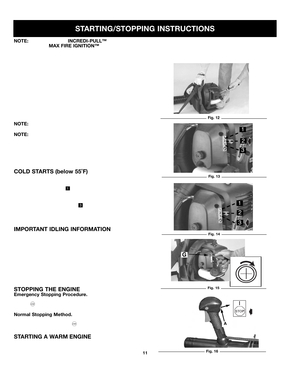 Starting/stopping instructions | Craftsman 316.79499 User Manual | Page 11 / 22