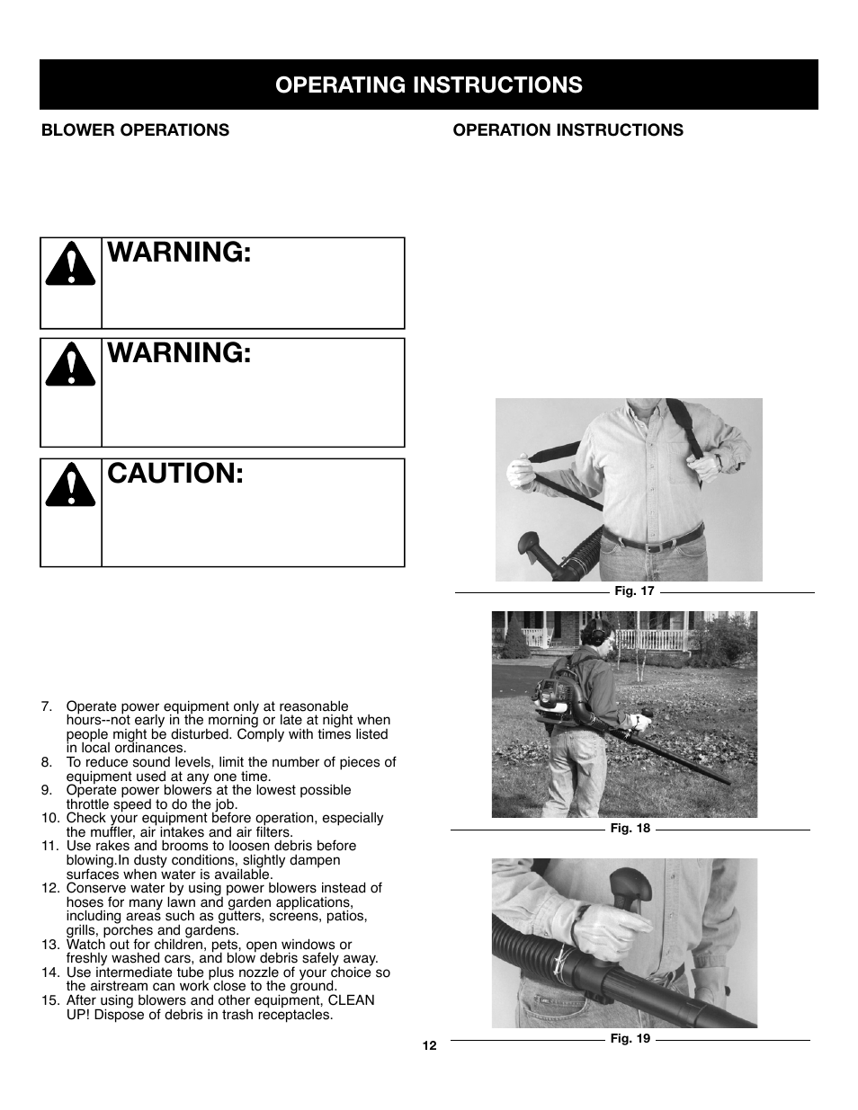 Caution, Warning, Operating instructions | Craftsman 316.79499 User Manual | Page 12 / 22