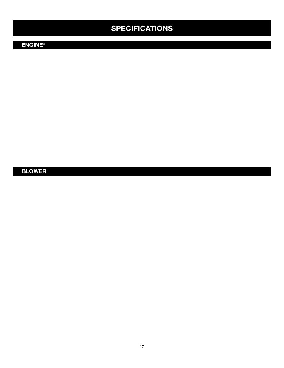 Specifications | Craftsman 316.79499 User Manual | Page 17 / 22