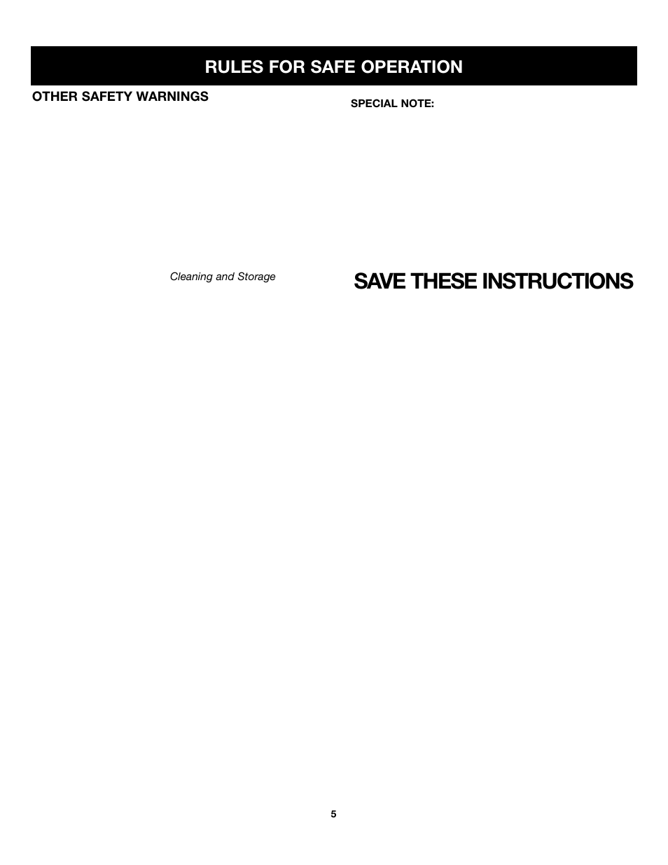 Save these instructions, Rules for safe operation | Craftsman 316.79499 User Manual | Page 5 / 22