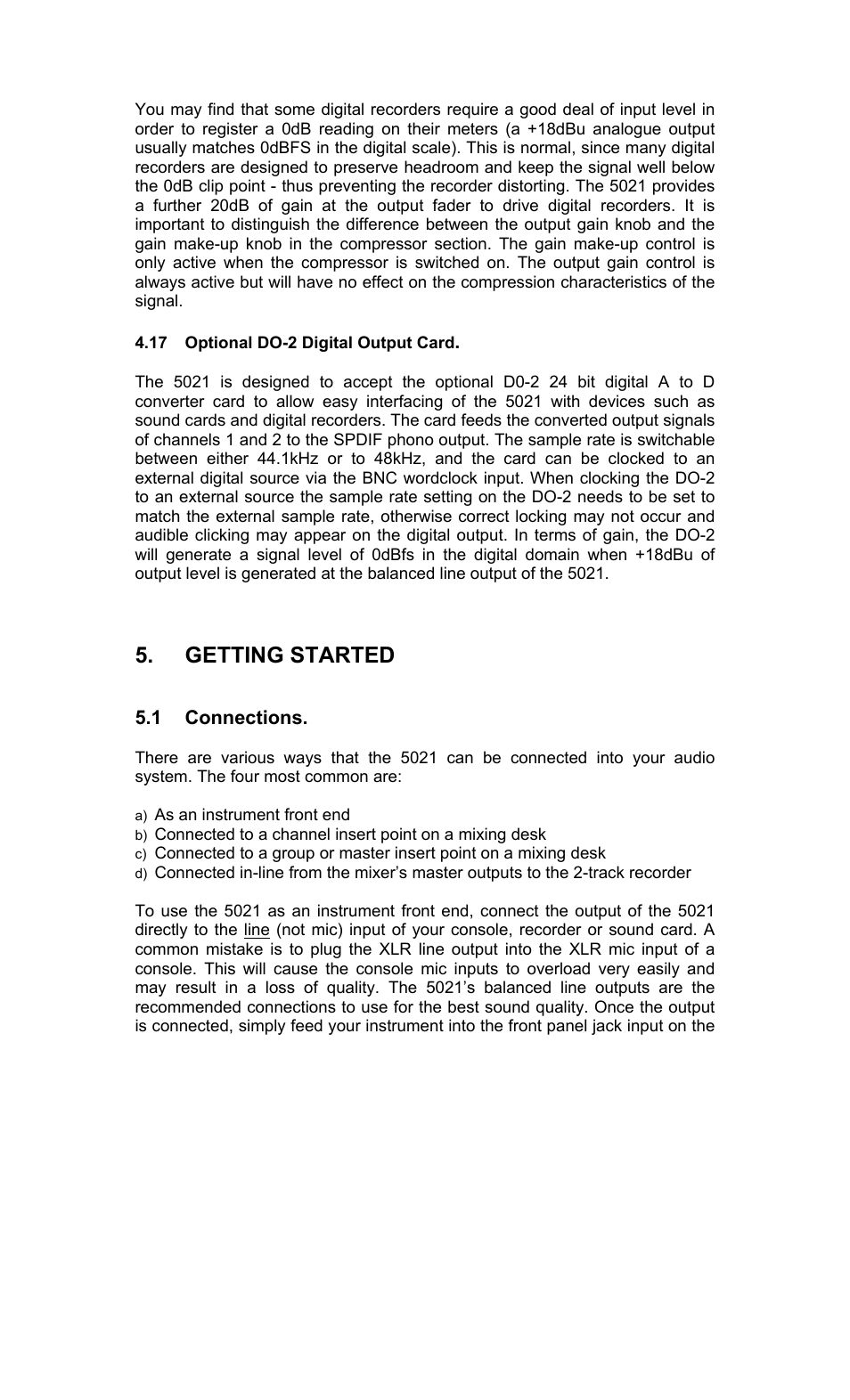 Getting started | TL Audio 5021 User Manual | Page 18 / 24