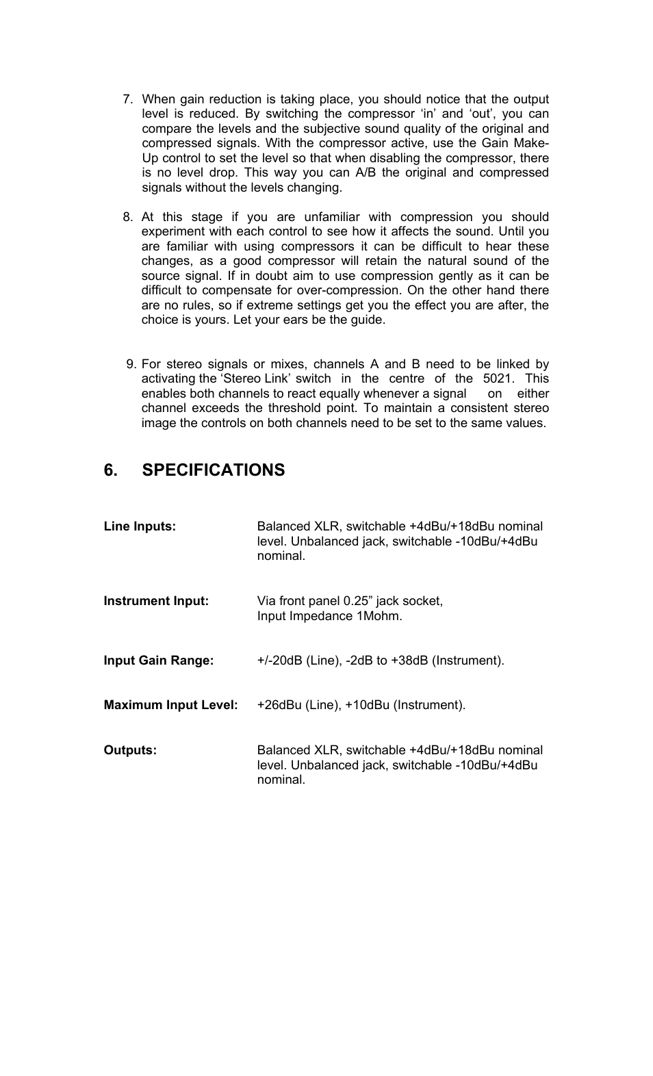 Specifications | TL Audio 5021 User Manual | Page 21 / 24
