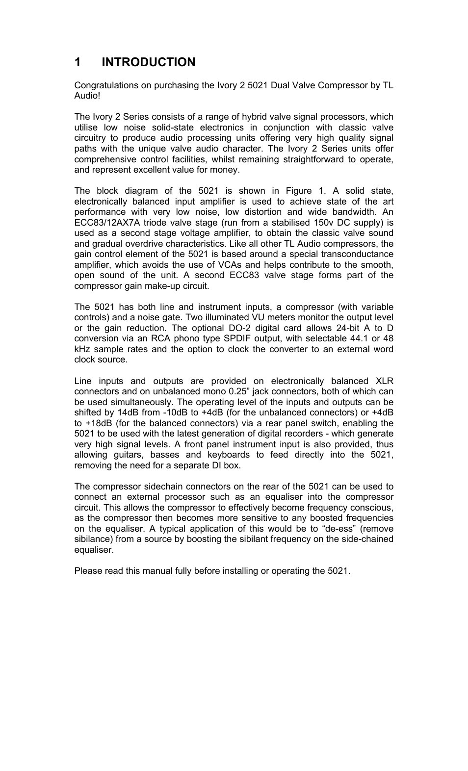 1 introduction | TL Audio 5021 User Manual | Page 5 / 24