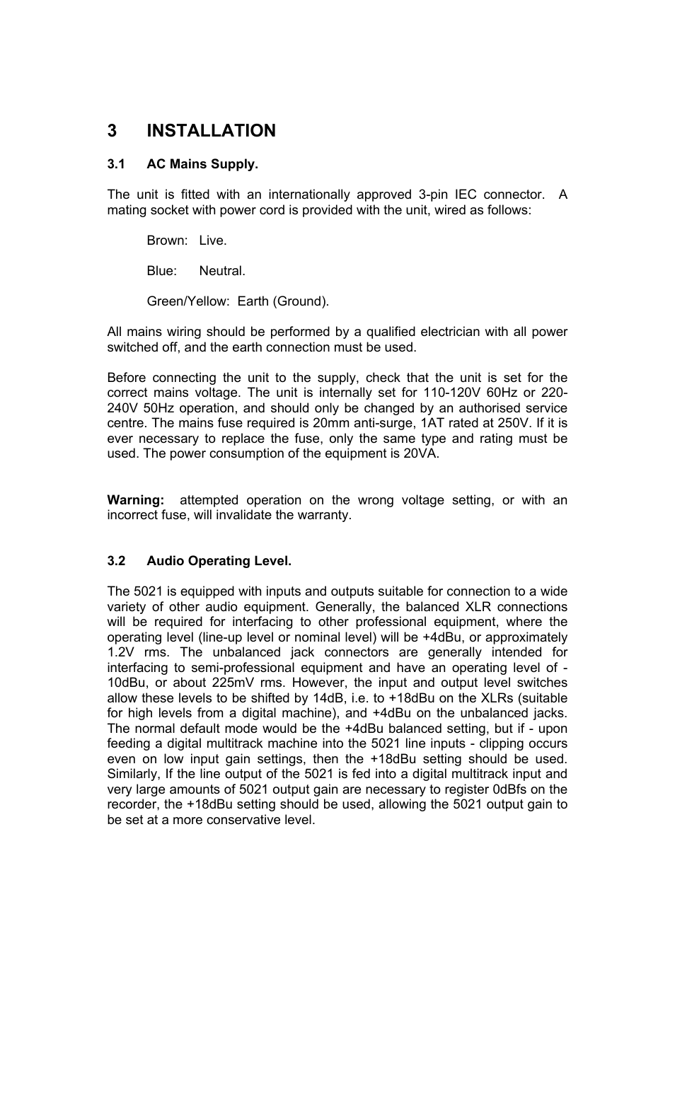 3 installation | TL Audio 5021 User Manual | Page 7 / 24