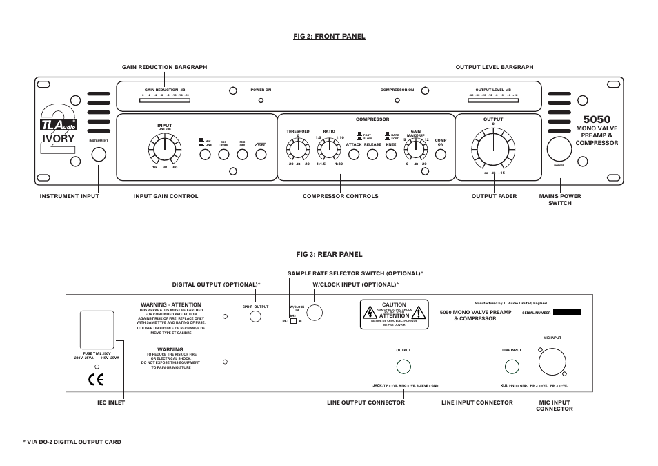 Ivory, Fig 2: front panel fig 3: rear panel, Mono valve preamp & compressor | TL Audio 5050 User Manual | Page 10 / 22