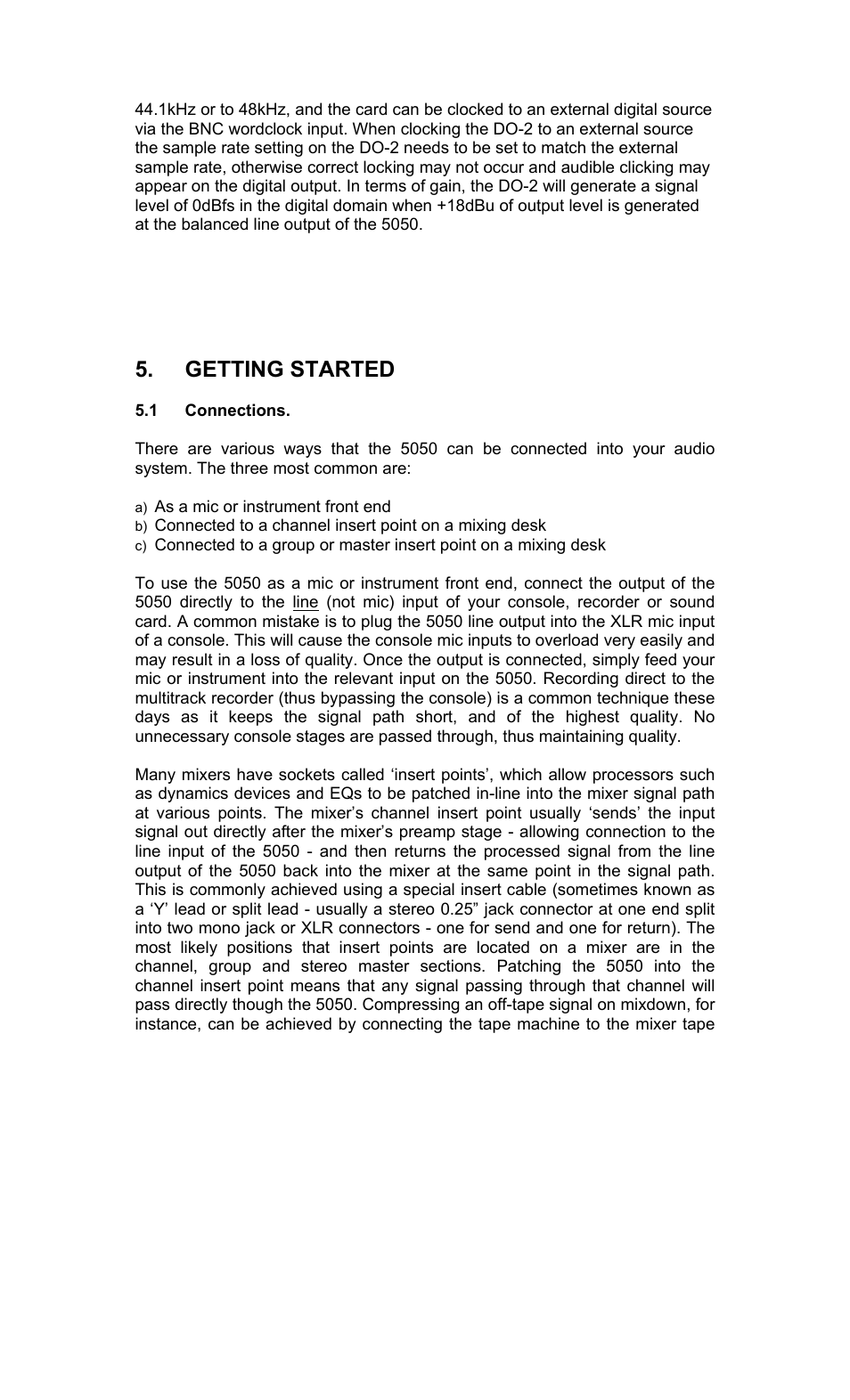 Getting started | TL Audio 5050 User Manual | Page 17 / 22