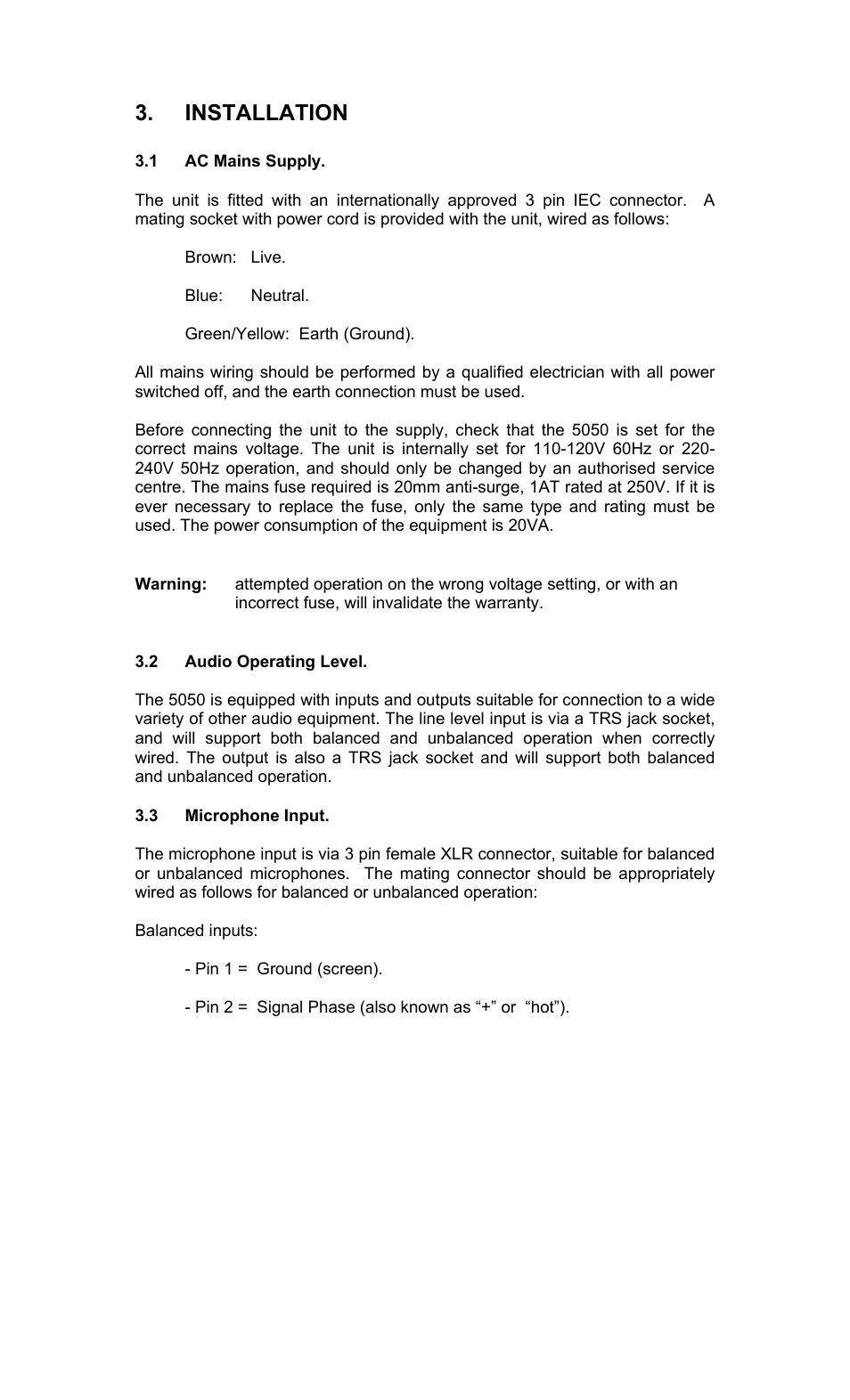 Installation | TL Audio 5050 User Manual | Page 7 / 22