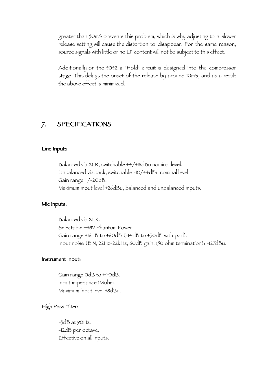 Specifications | TL Audio 5052 User Manual | Page 32 / 37