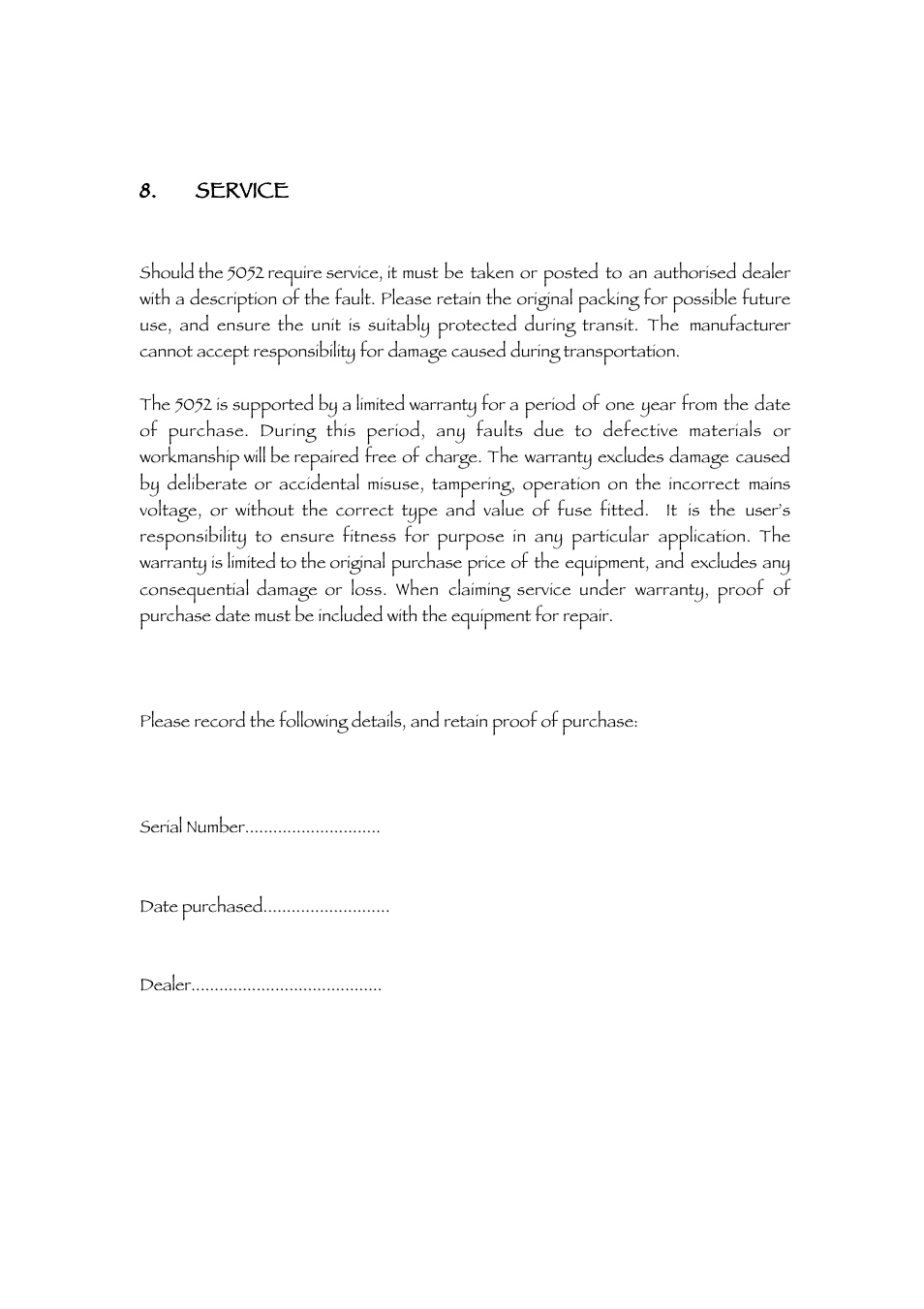 Service | TL Audio 5052 User Manual | Page 36 / 37