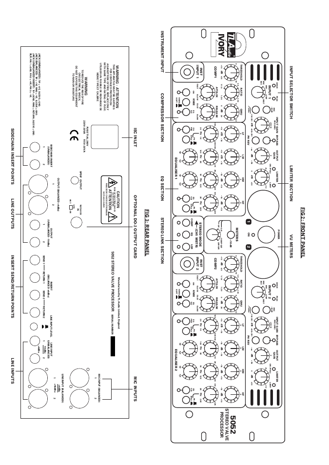 Fig 2: front p anel fig 3: rear p anel, Stereo valve processor | TL Audio 5052 User Manual | Page 6 / 37