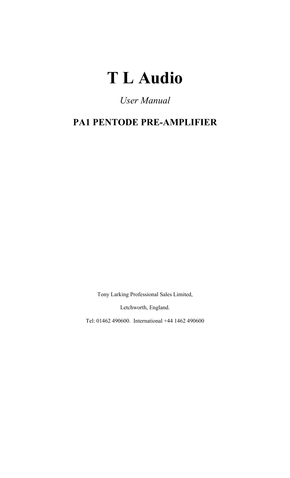 TL Audio PA-1 User Manual | 12 pages