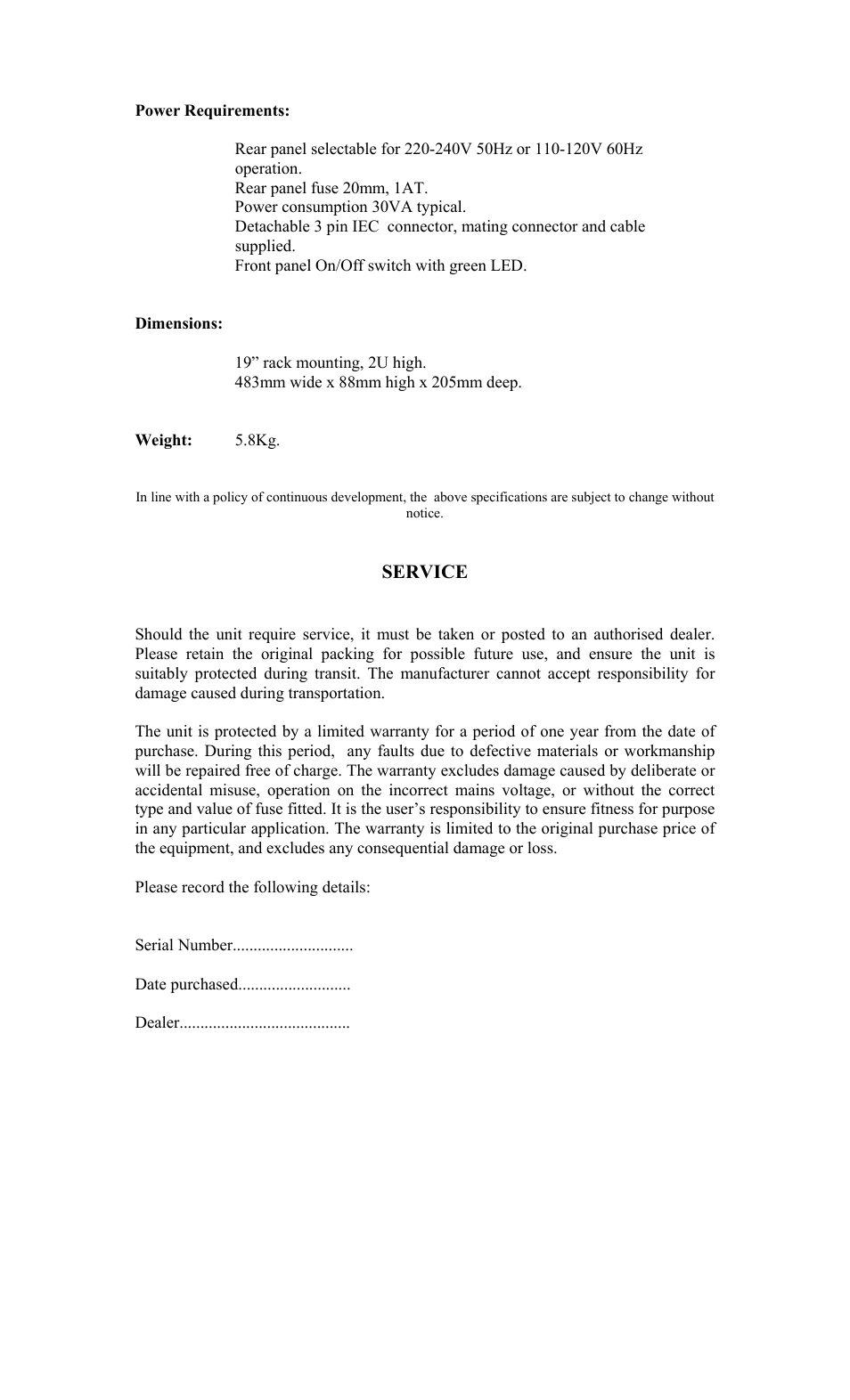 Service | TL Audio PA-1 User Manual | Page 12 / 12