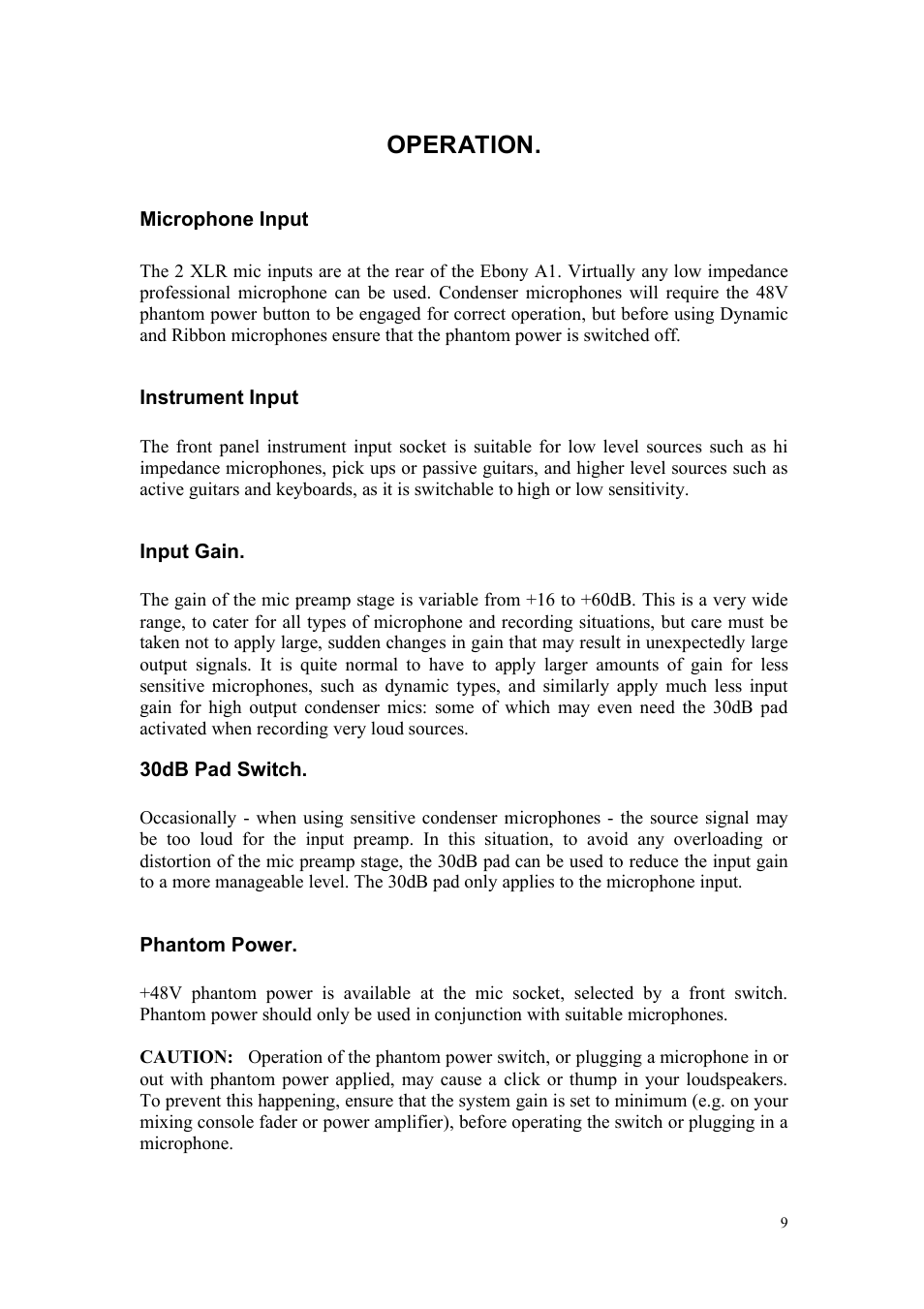 Operation | TL Audio A1 User Manual | Page 10 / 15