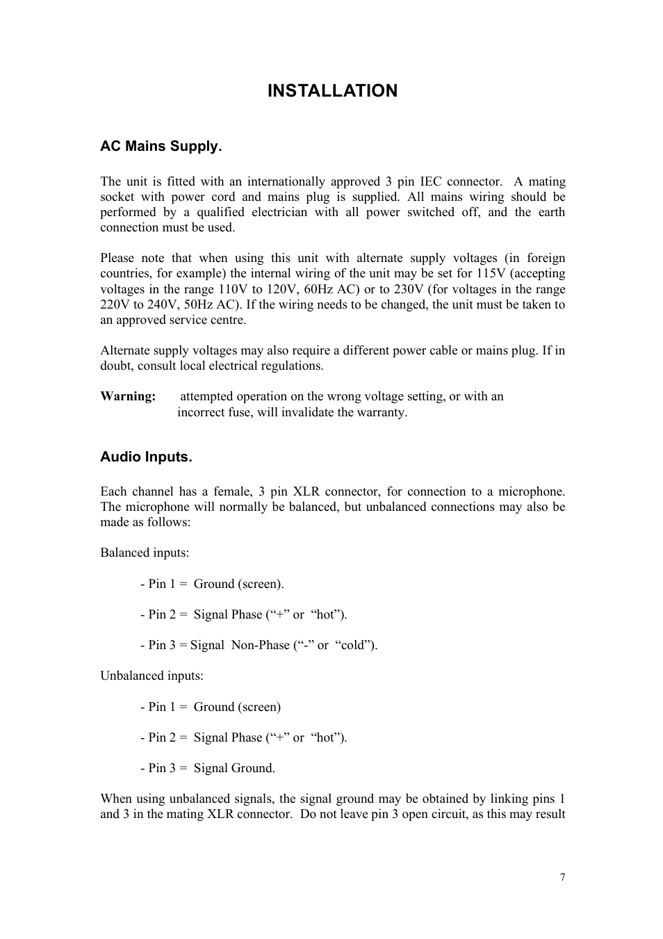 Installation | TL Audio A1 User Manual | Page 8 / 15