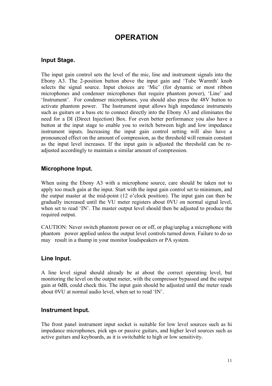 Operation | TL Audio A3 User Manual | Page 12 / 25