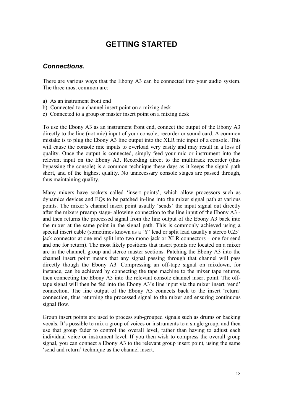 Getting started | TL Audio A3 User Manual | Page 19 / 25