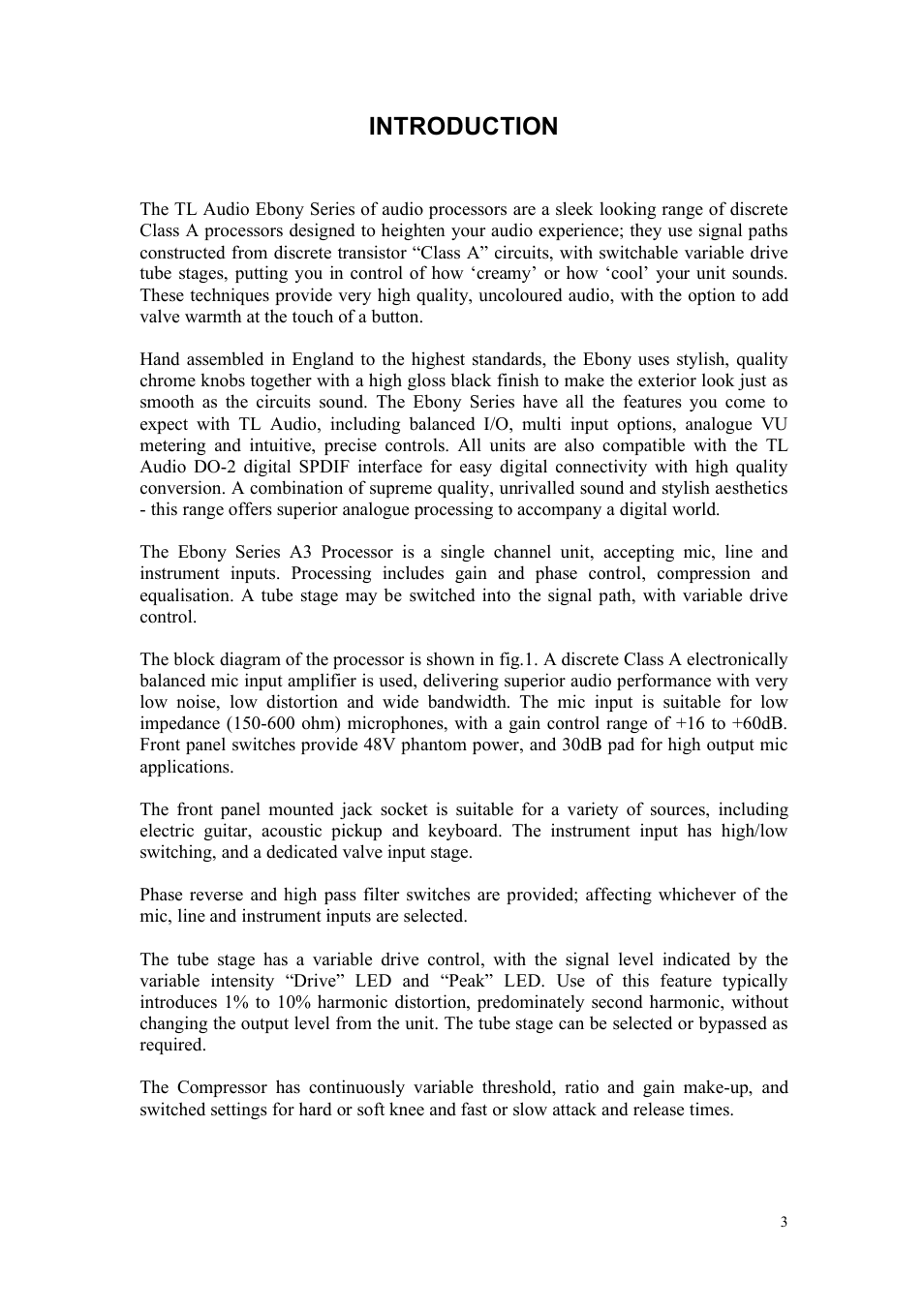 Introduction | TL Audio A3 User Manual | Page 4 / 25