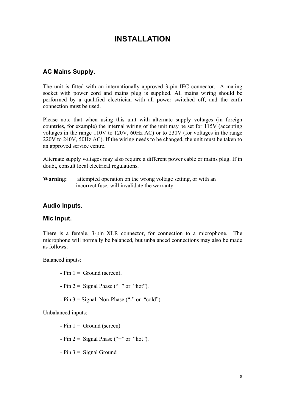 Installation | TL Audio A3 User Manual | Page 9 / 25