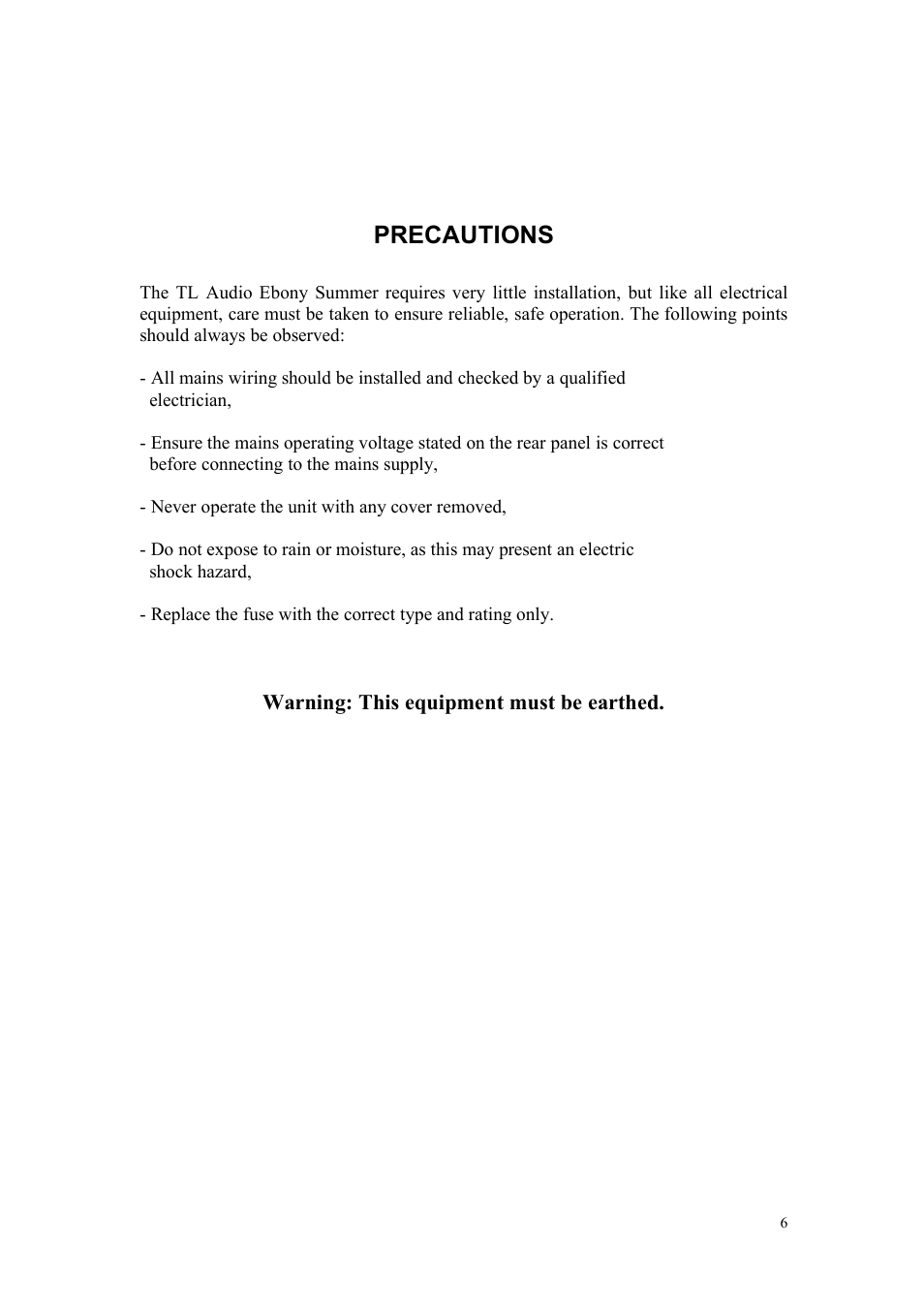 Precautions | TL Audio A4 User Manual | Page 6 / 15