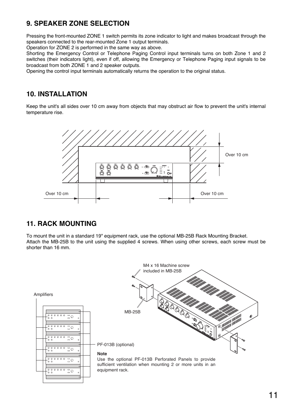 Speaker zone selection, Installation, Rack mounting | Toa A-1812 User Manual | Page 11 / 16