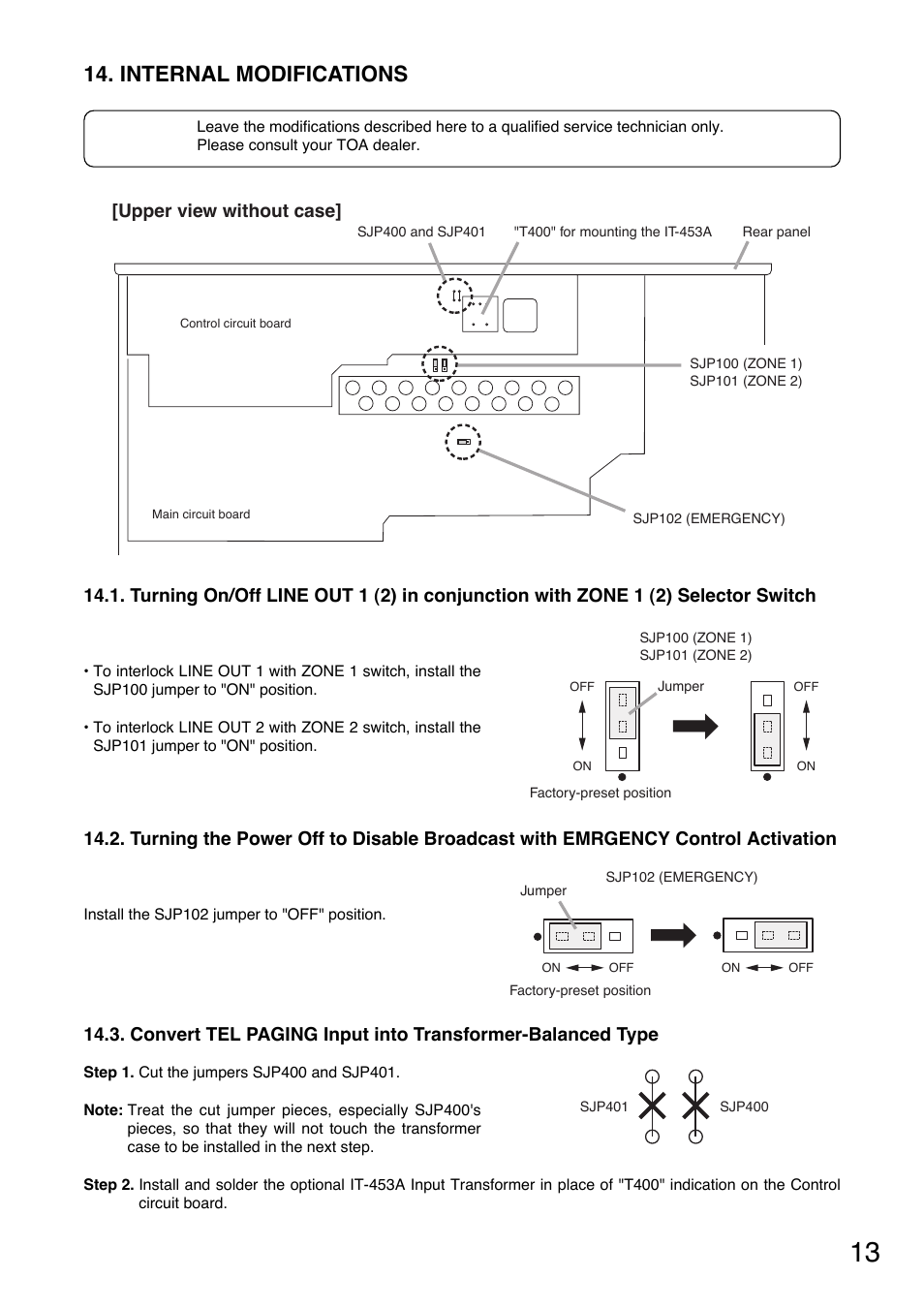 Internal modifications, Upper view without case | Toa A-1812 User Manual | Page 13 / 16