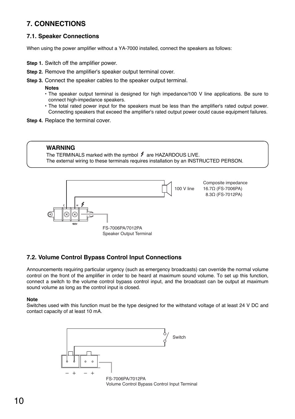 Connections | Toa YA-7000 User Manual | Page 10 / 24