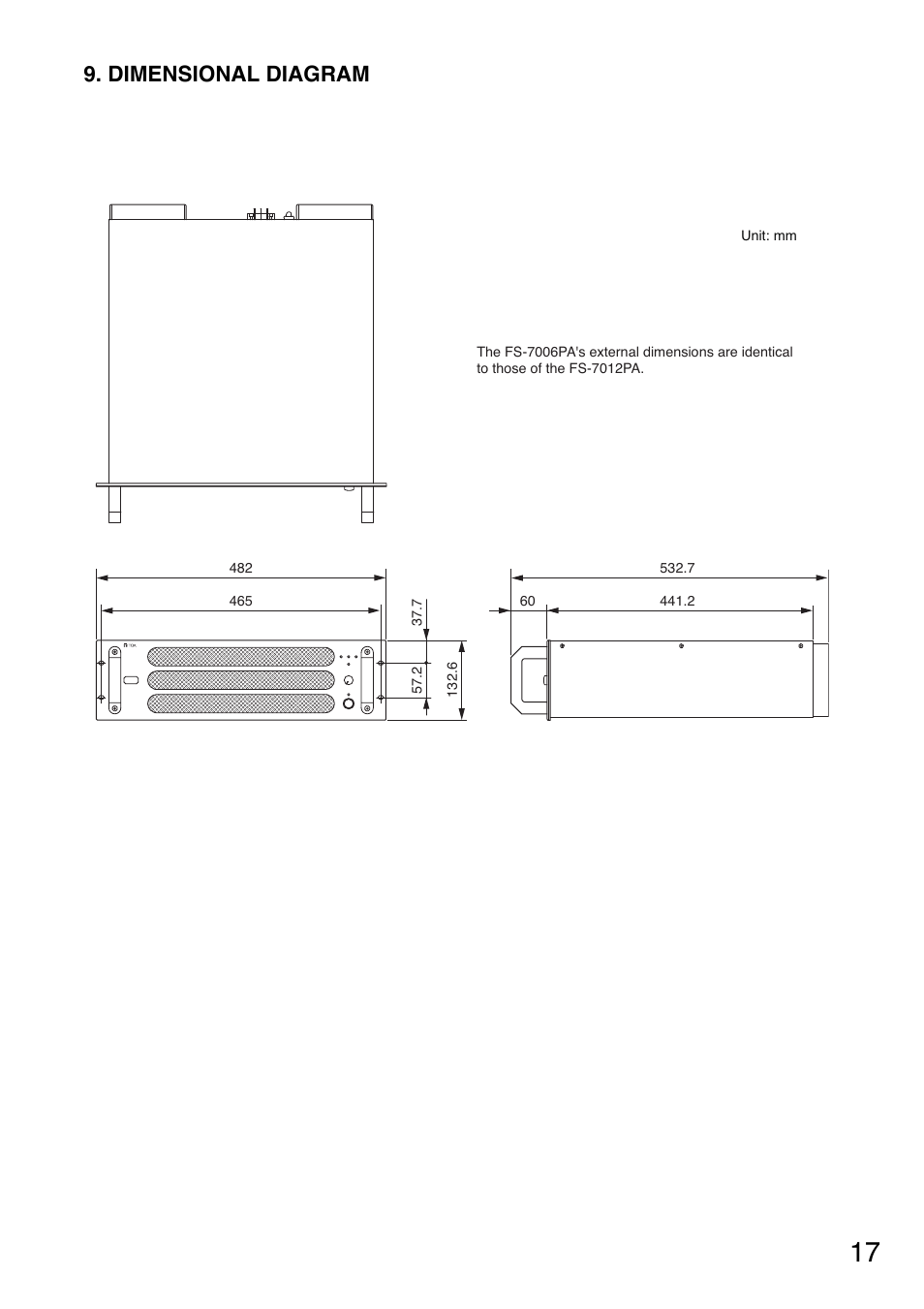 Dimensional diagram | Toa YA-7000 User Manual | Page 17 / 24