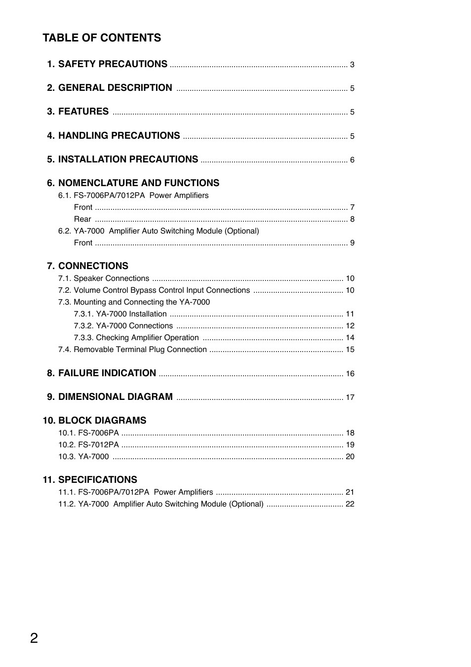 Toa YA-7000 User Manual | Page 2 / 24