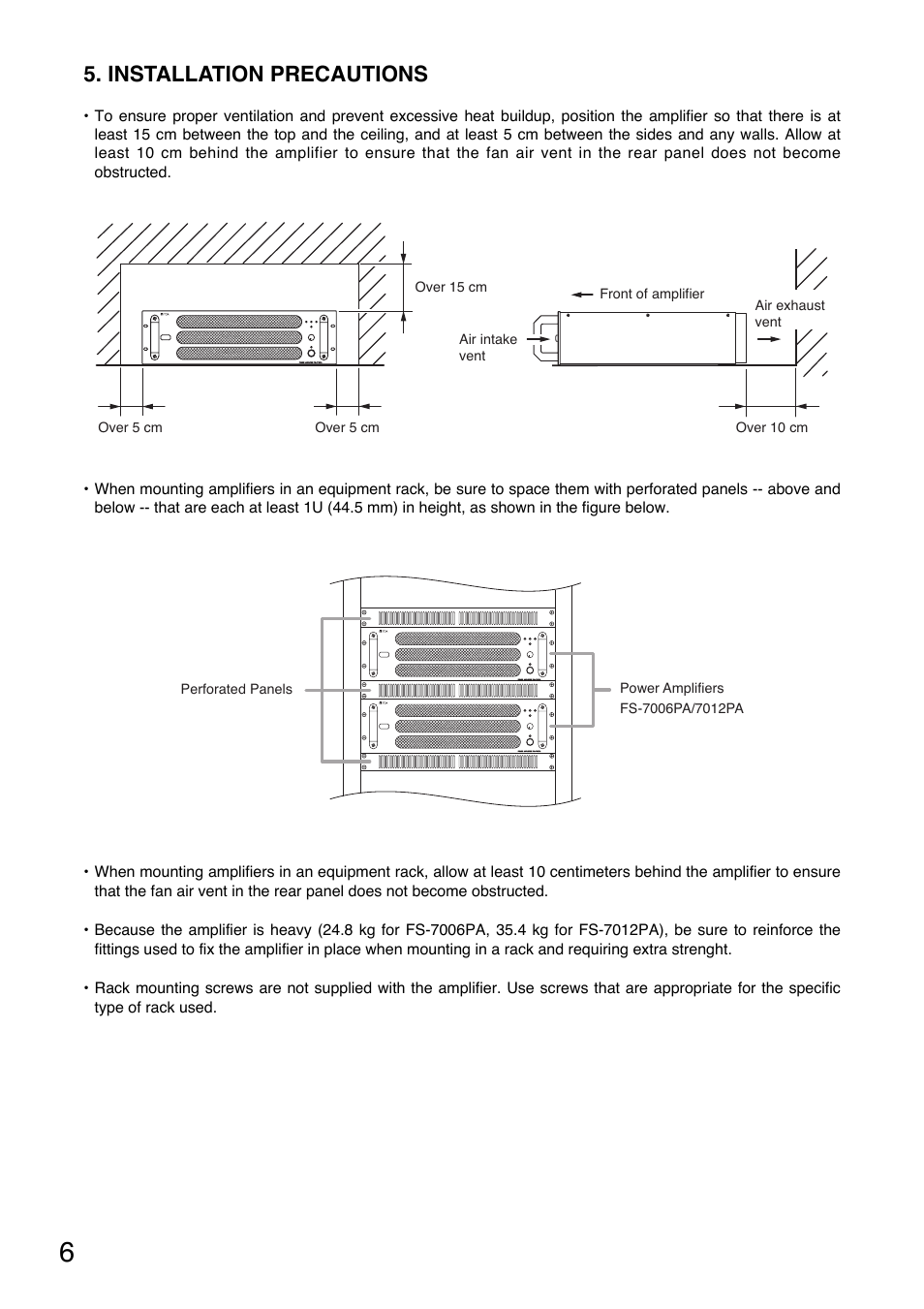 Installation precautions | Toa YA-7000 User Manual | Page 6 / 24