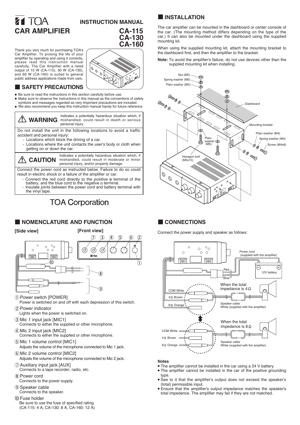 Toa CA-160 User Manual | 2 pages