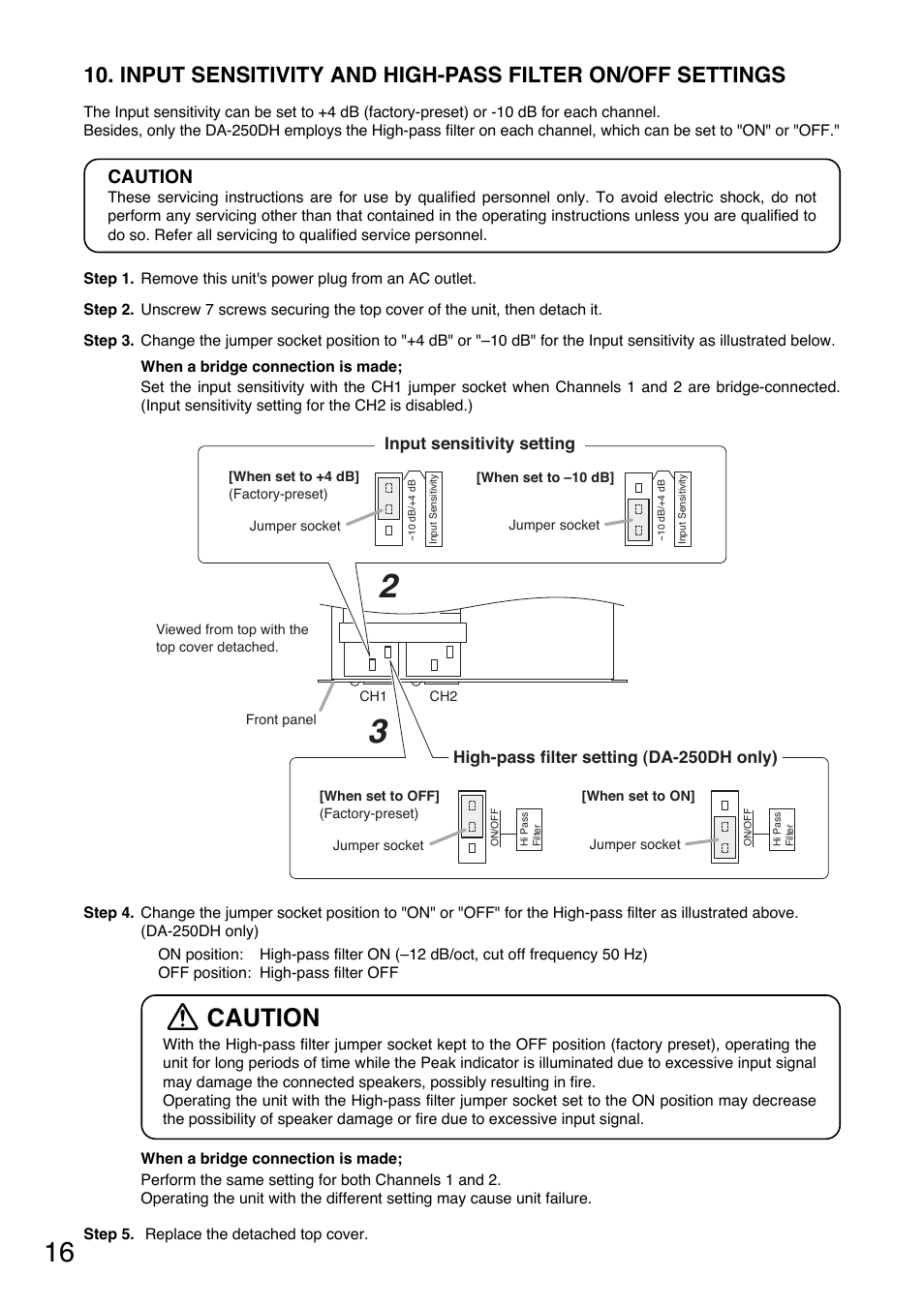 Caution | Toa DA-250DH CU User Manual | Page 16 / 24