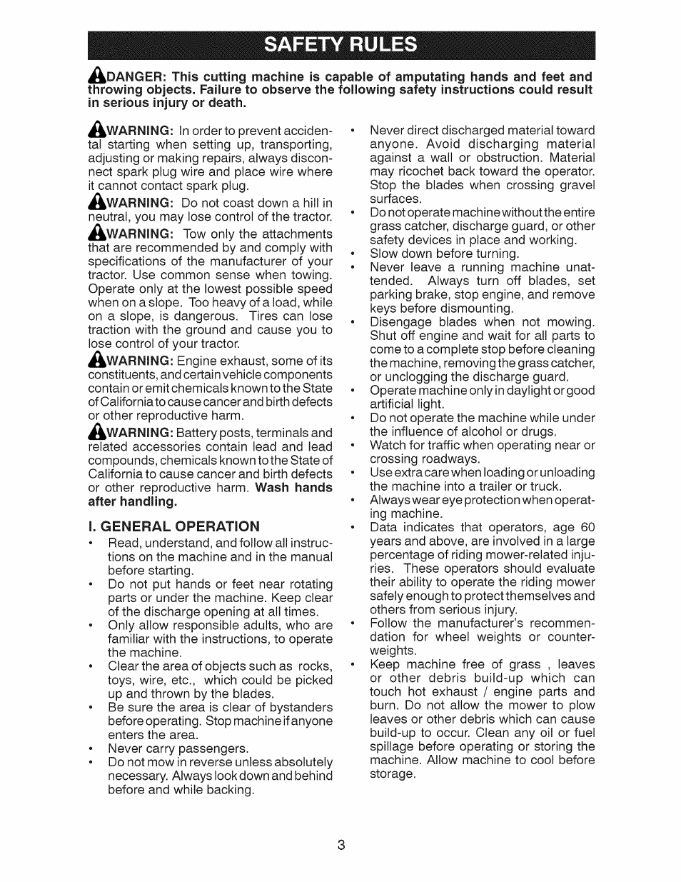 I. general operation, Safety rules | Craftsman 917.28924 User Manual | Page 3 / 64