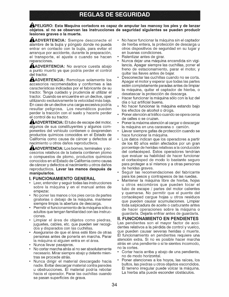 Reglas de seguridad | Craftsman 917.28924 User Manual | Page 34 / 64