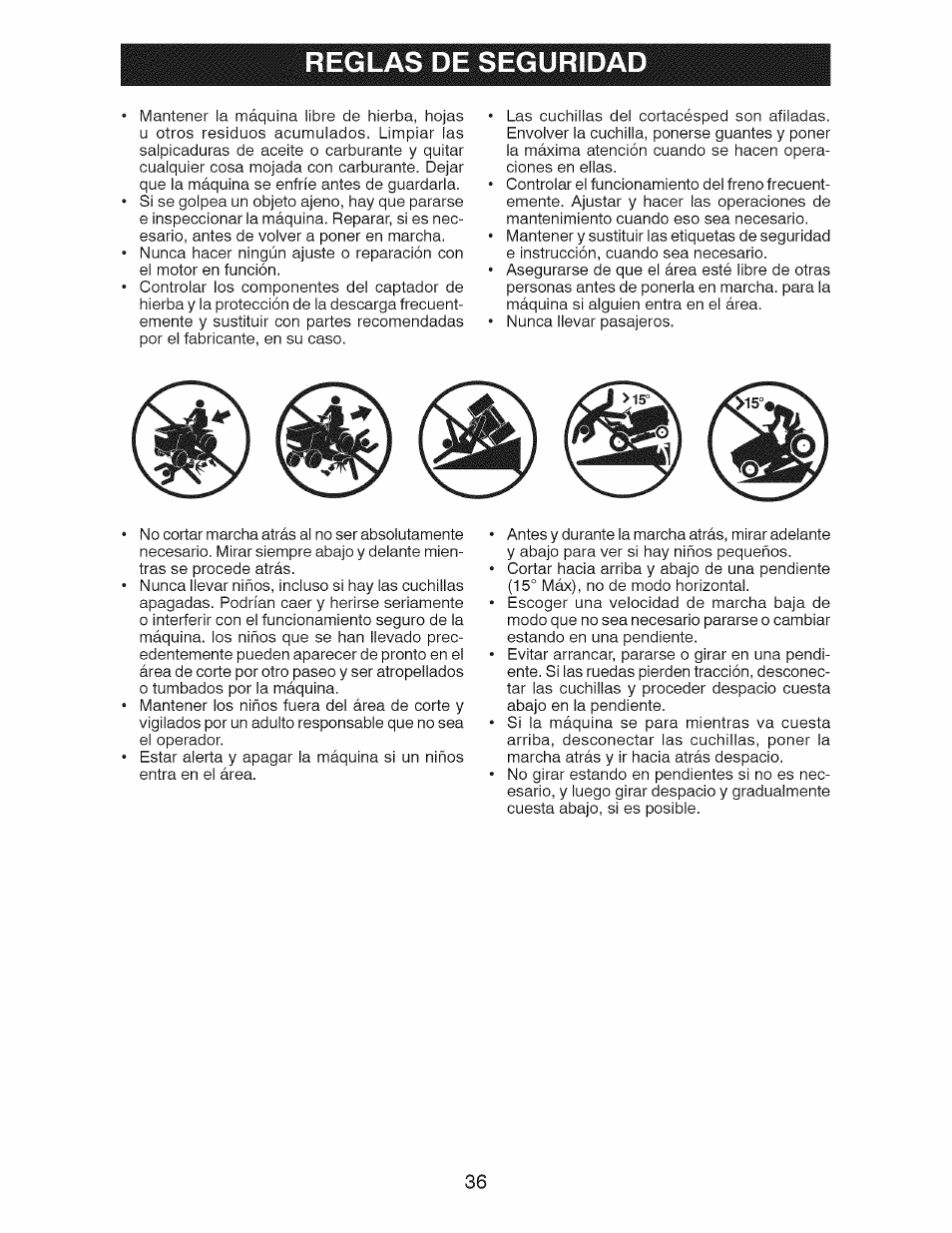 Reglas de seguridad | Craftsman 917.28924 User Manual | Page 36 / 64