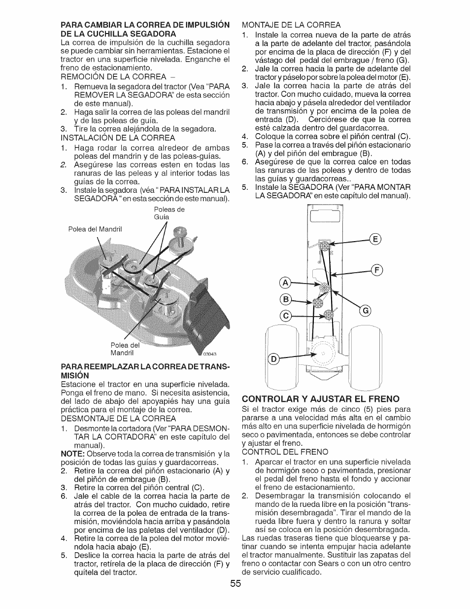 Parareemplazar lacorreadetrans- misión | Craftsman 917.28924 User Manual | Page 55 / 64