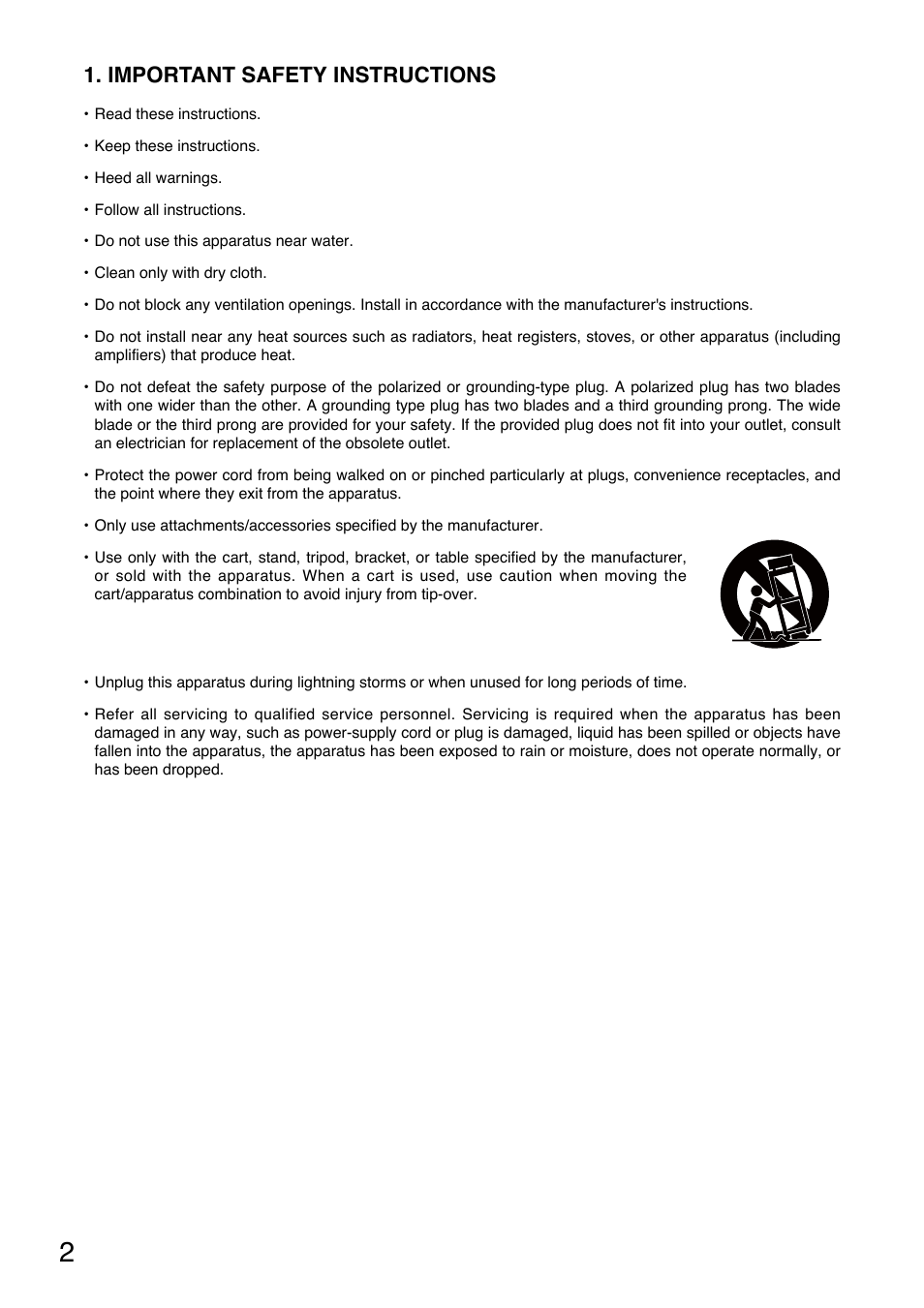 Important safety instructions | Toa DA-500F-HL CU User Manual | Page 2 / 24