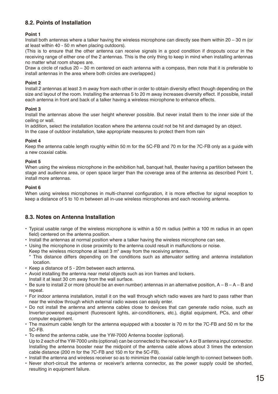 Points of installation, Notes on antenna installation | Toa S-D7802 User Manual | Page 15 / 40