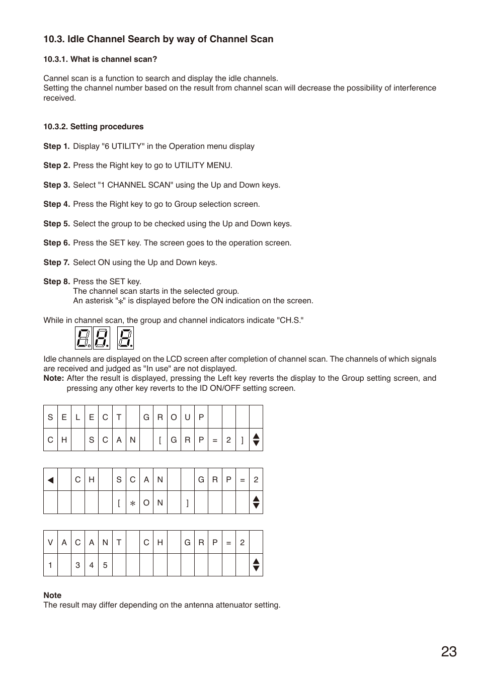 Idle channel search by way of channel scan, E p. 23, E p. 23, "idle channel search by | Way of channel scan | Toa S-D7802 User Manual | Page 23 / 40