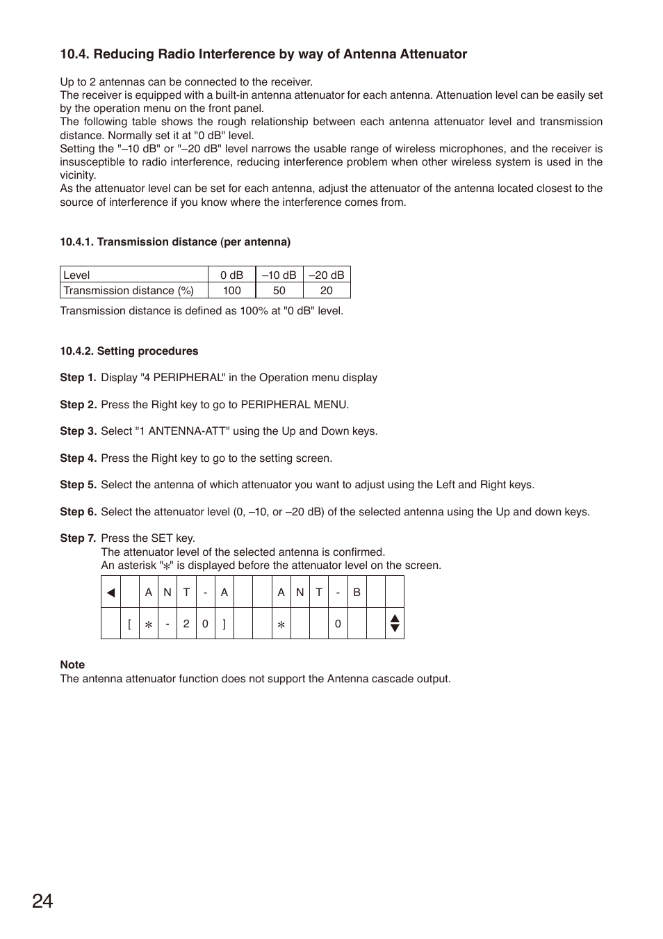 E p. 24, E p. 24, "reducing radio, Interference by way of antenna | Attenuator | Toa S-D7802 User Manual | Page 24 / 40