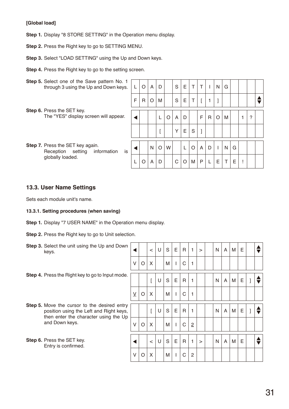 User name settings, E p. 31 | Toa S-D7802 User Manual | Page 31 / 40