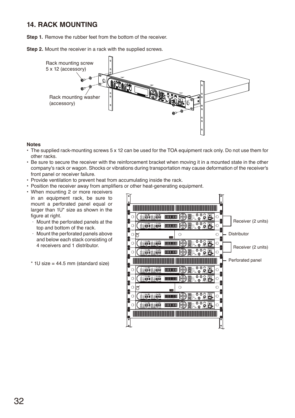 Rack mounting, E p. 32 | Toa S-D7802 User Manual | Page 32 / 40