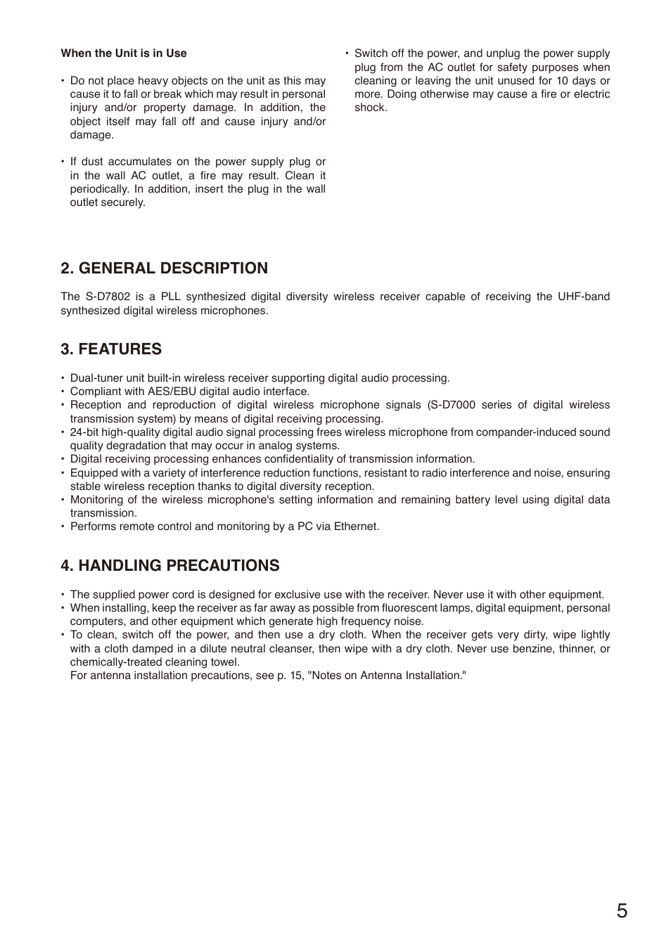 General description, Features, Handling precautions | Toa S-D7802 User Manual | Page 5 / 40