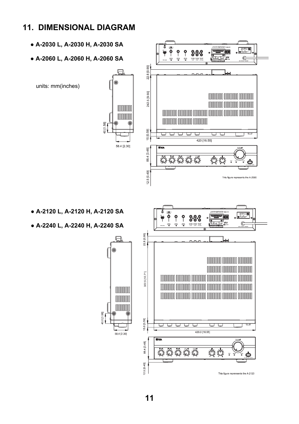 Dimensional diagram | Toa A-2240 SA User Manual | Page 11 / 12