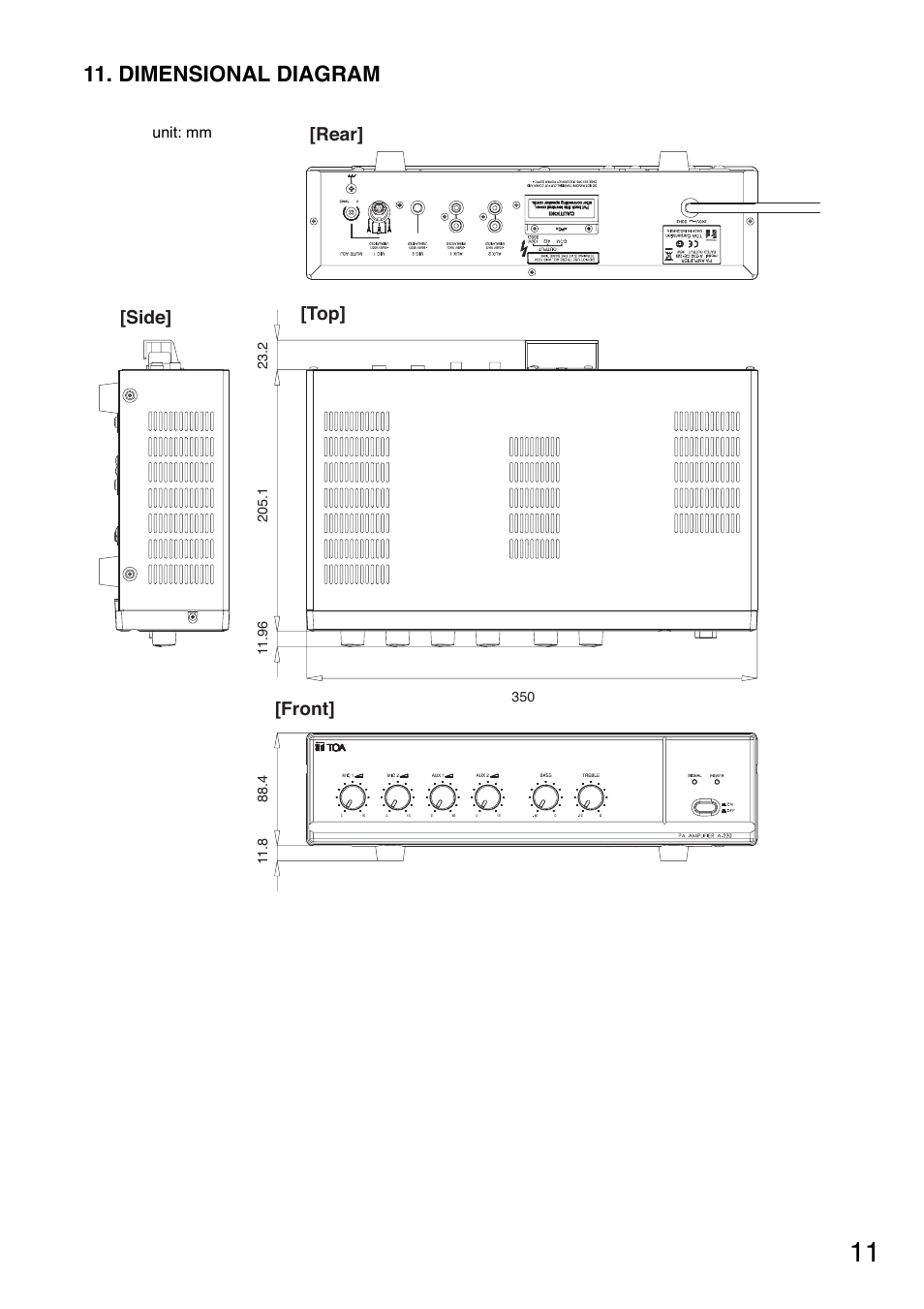 Dimensional diagram | Toa A-230 CE-GB User Manual | Page 11 / 12