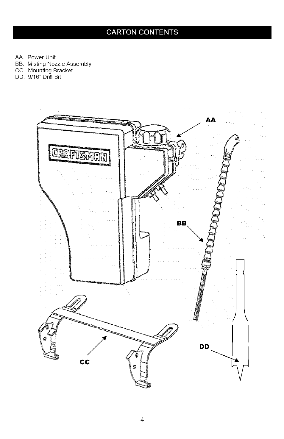 Carton contents | Craftsman 132.24607 User Manual | Page 4 / 20