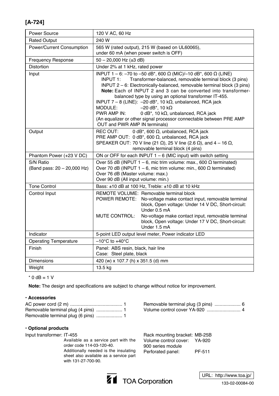 Toa A-724 User Manual | Page 12 / 12