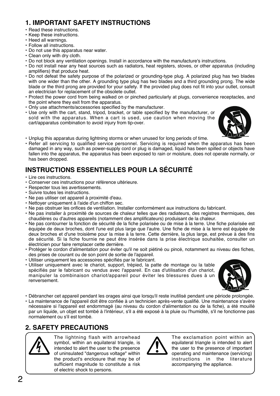 Important safety instructions, Safety precautions, Instructions essentielles pour la sécurité | Toa A-724 User Manual | Page 2 / 12