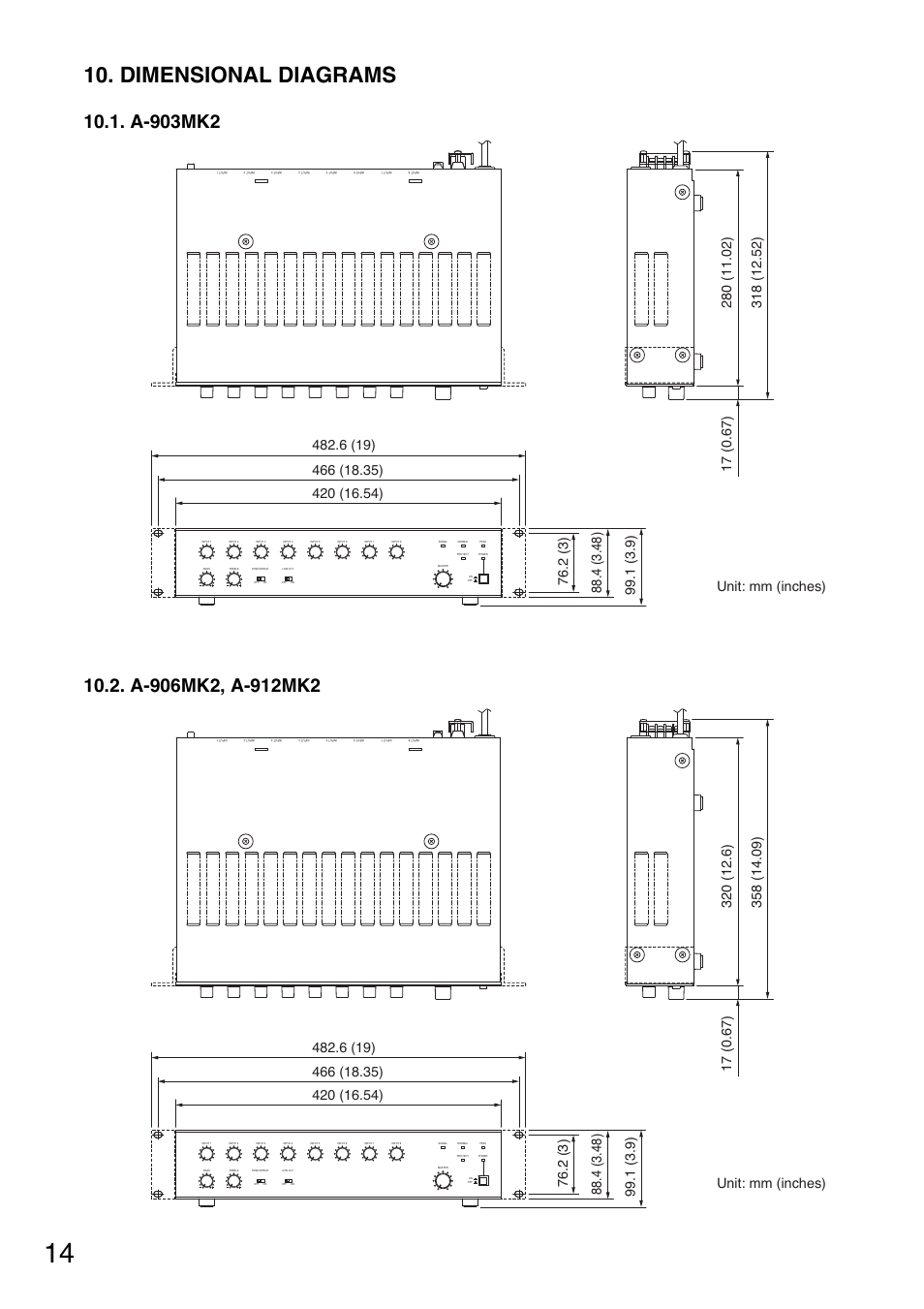 Dimensional diagrams | Toa A-912MK2 User Manual | Page 14 / 16